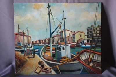 Max TOUTAIN (1935-2006) "Bateaux dans le port"