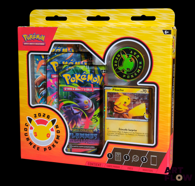 a box of pokemon cards with a picture of a pikachu on it