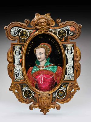un gros plan sur un tableau représentant une femme en robe rouge