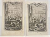 two pictures of men in a prison with a woman on the floor