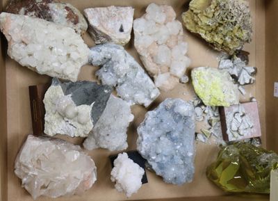 a box full of different kinds of rocks and minerals