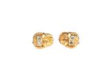 a pair of gold and diamond earrings on a white background