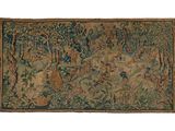 a tapestry with a picture of a forest scene on it