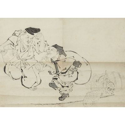 an image of a drawing of two men sitting on a couch