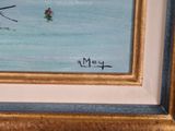a picture of a painting of a boat in the water