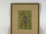 painting of a man on a bicycle with a bird in the background