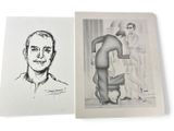 two black and white drawings of a man and a woman