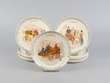 three plates with a picture of a horse drawn carriage on them