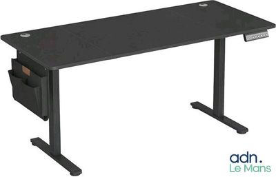 a computer desk with a black top and black legs
