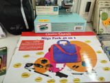 many items on the table that include a bag, a backpack, a cell phone, and other items