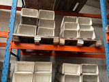 many bins on the shelves in the warehouse