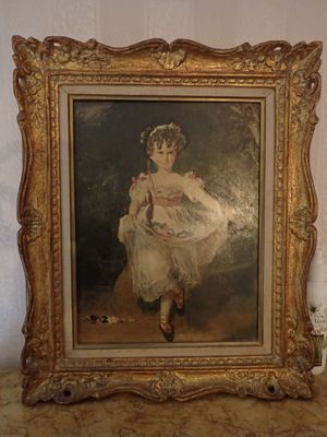 une photo d'un tableau représentant une petite fille en robe blanche