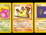 three pokemon cards with different designs on them on a black background