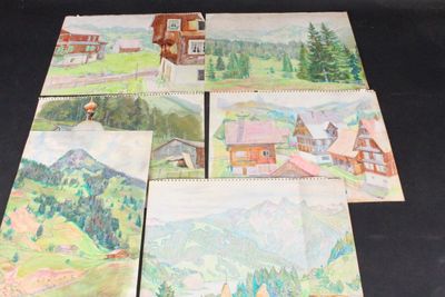 Maurice DELAVIER (1902-1986) Vues de Suisse 6 techniques mix…