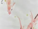 a painting of two koi fish swimming in a pond