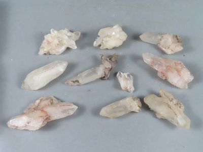 plusieurs types de roches différents posés sur une table avec un fond bleu