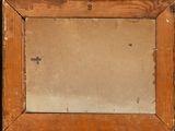 an old picture of a wooden frame with a cross on it