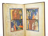 an open book with a picture of a nativity scene on it