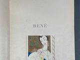 un livre ouvert sur lequel figure l'image d'une femme en robe bleue
