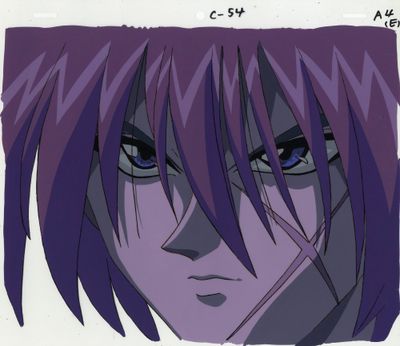 un dessin d'anime représentant une femme aux cheveux violets et aux yeux bleus