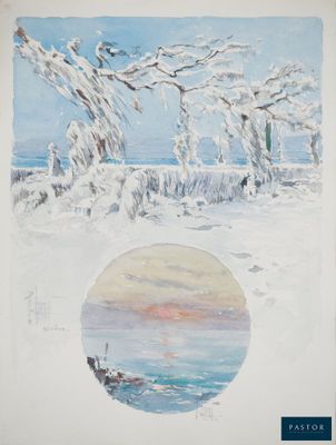 une image représentant un tableau où l'on voit un bateau dans la neige
