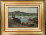 a picture of a painting of a boat on the water
