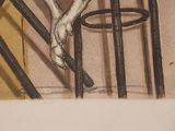 a drawing of a dog sitting on a chair