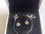 un gros plan sur un collier et des boucles d'oreilles dans un écrin