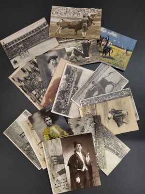 several old black and white photographs of people and horses