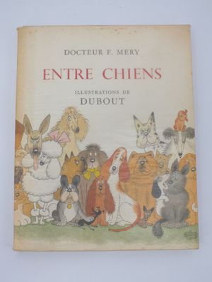 un livre avec une image représentant un groupe de chiens et de chats