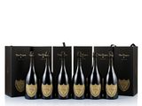 three bottles of champagne in a black gift box