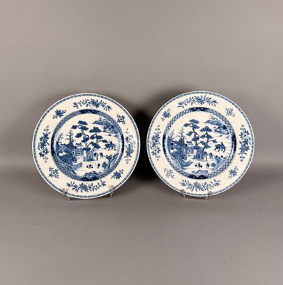 une paire d'assiettes bleues et blanches ornées de fleurs