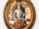 an image of a painting of a woman holding a lamb