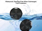 two waterproof speakers in the water with the words real waterproof protection waterproof, damage - free when submerged true protection