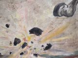a painting of a black and white cat that is on the wall