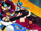 un tapis coloré sur lequel est représentée une femme