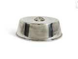 a silver plate with a lid on a white background