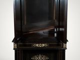 an image of a black cabinet with a mirror on top of it