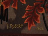 a picture of a rug with a picture of leaves on it