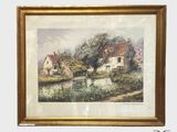 une image d'un tableau représentant une scène de ferme dans un cadre doré