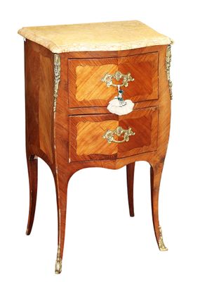 Petite COMMODE D'ENTRE DEUX galbée en bois de placage et mar…