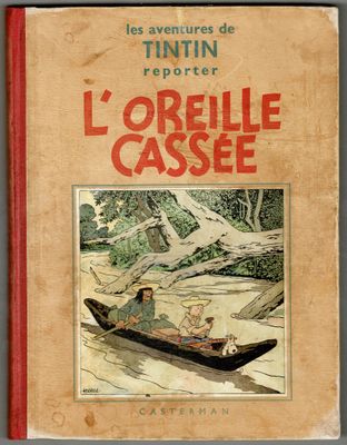 un vieux livre avec une image représentant deux enfants dans un canoë