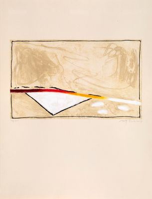drawing of a painting of a red, yellow, and white kite