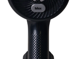 a black fan that is sitting on top of a stand