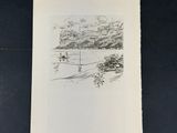 un vieux livre sur lequel figure un dessin représentant un paysage