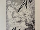 a black and white drawing of a man and a woman fighting