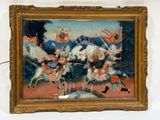 a picture of a painting of a group of people on horses