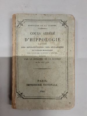 EQUITATION : Cours d'abrégé d'Hippologie, Paris, Imprimerie …