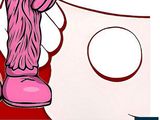 a drawing of a woman in pink shoes with a tennis racket