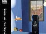 a painting of a refrigerator in a blue room with a window
